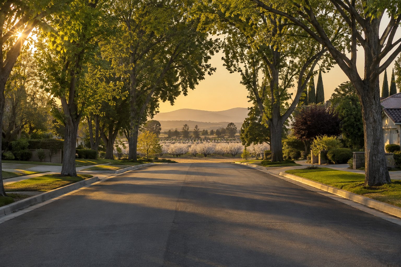 A Modesto street with homes, illustrative
